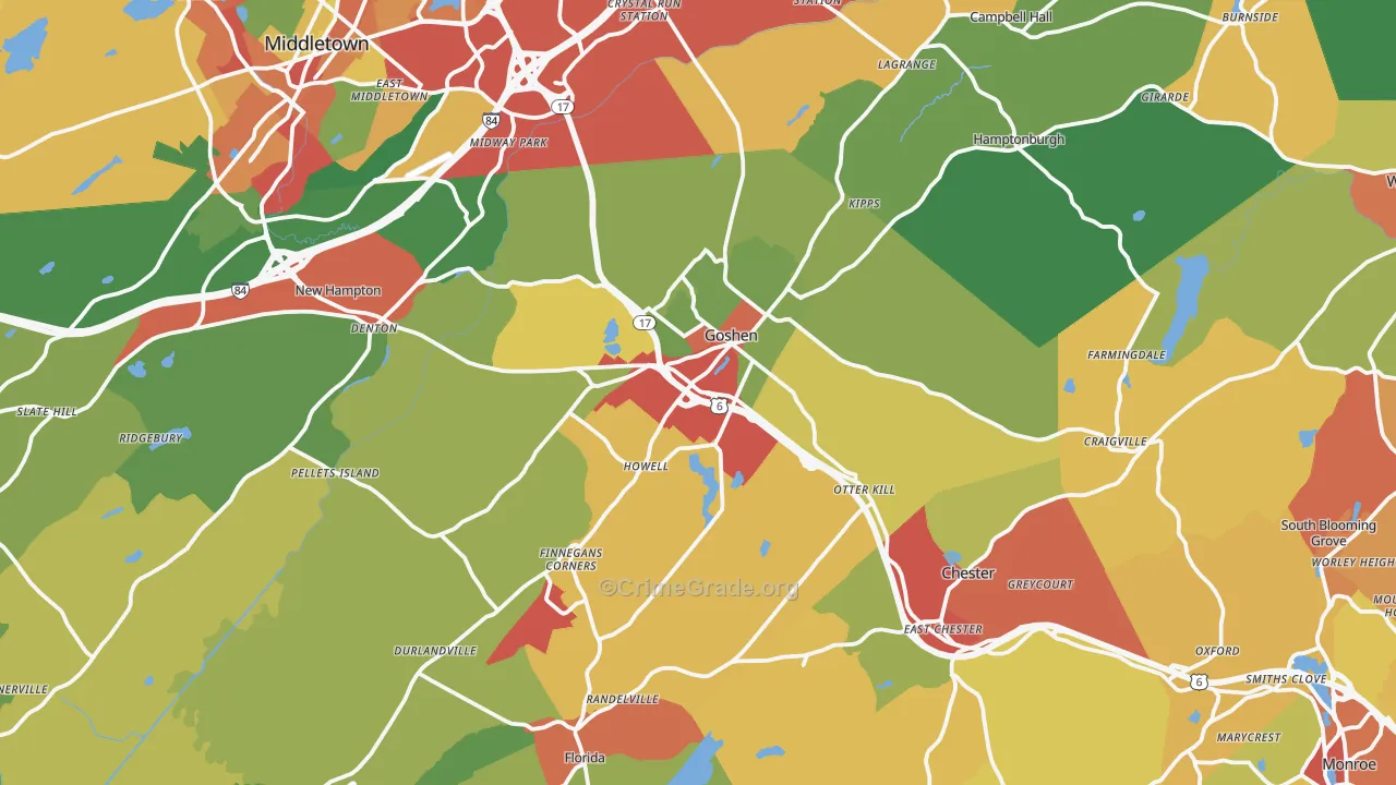 Goshen, NY Map of Robbery Rates