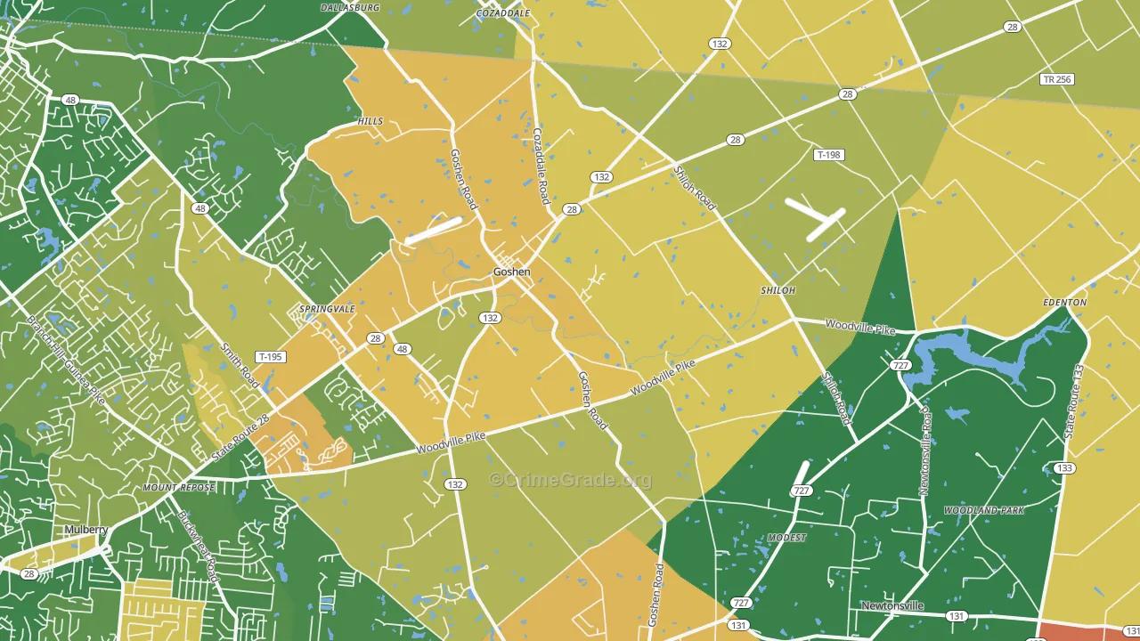 Goshen, OH Map of Robbery Rates