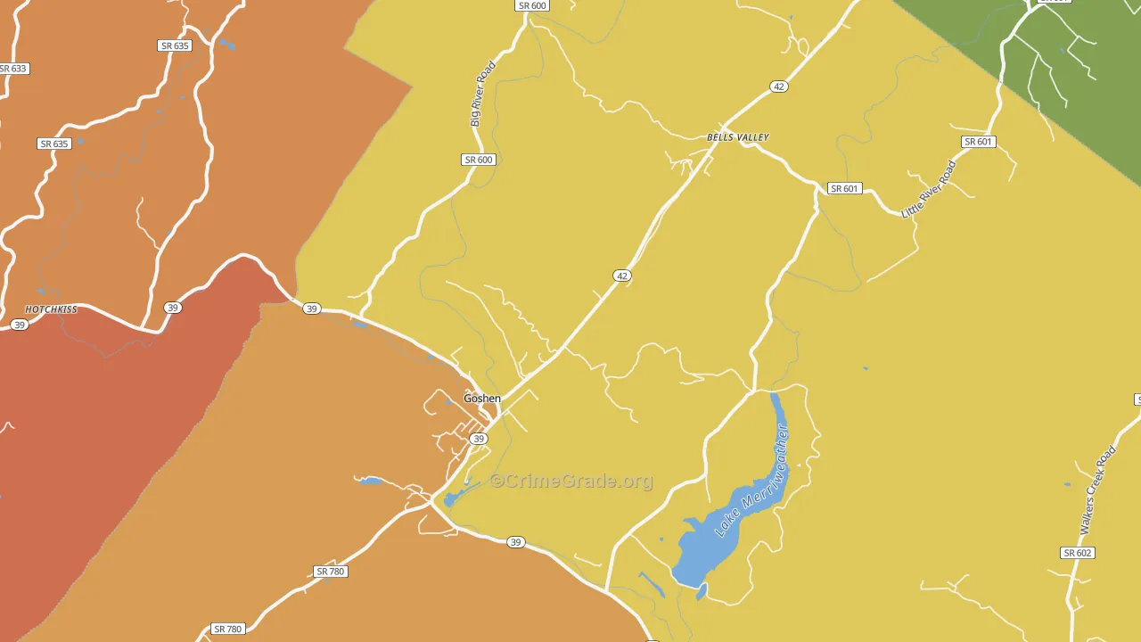 Goshen, VA Map of Robbery Rates