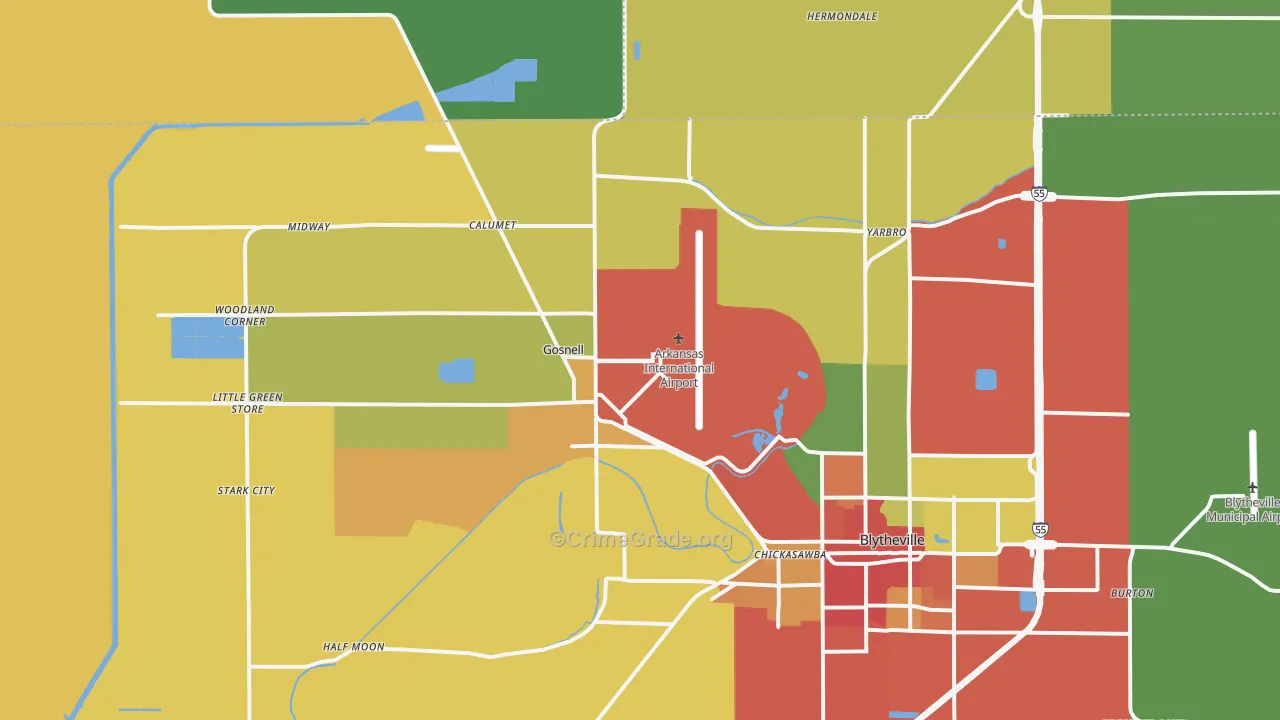Gosnell, AR Map of Robbery Rates