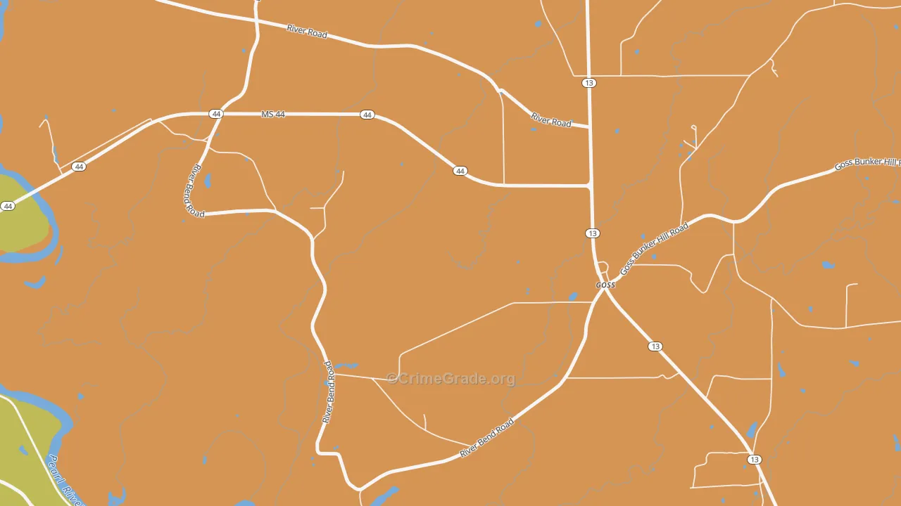 Goss, MS Map of Robbery Rates