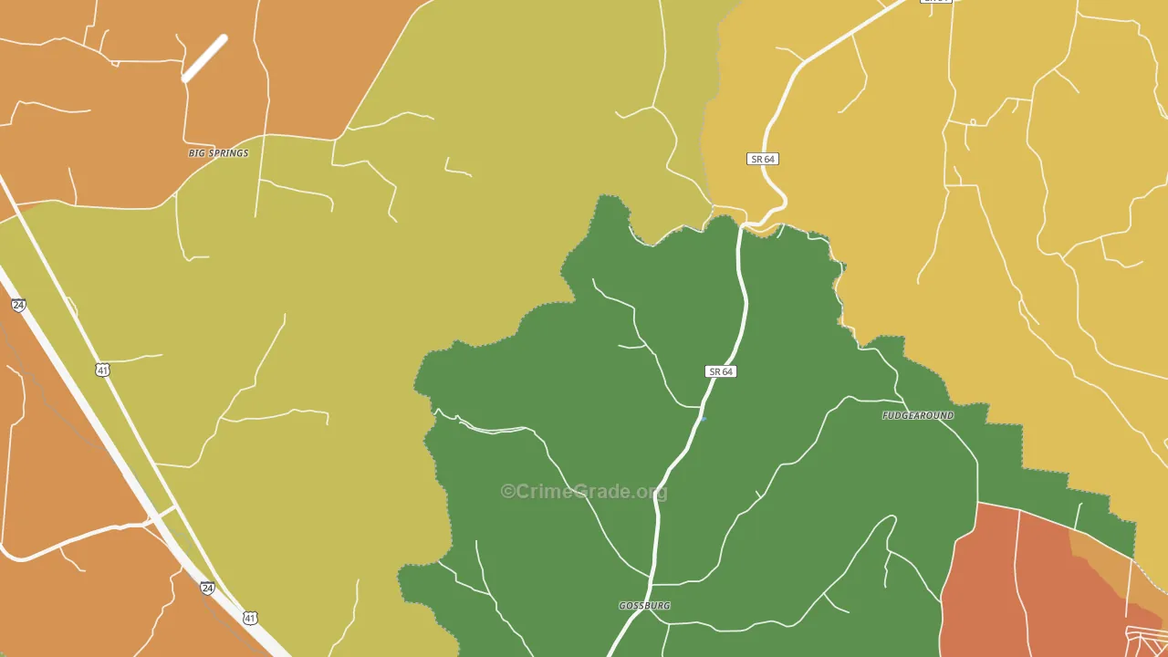 Gossburg, TN Map of Robbery Rates