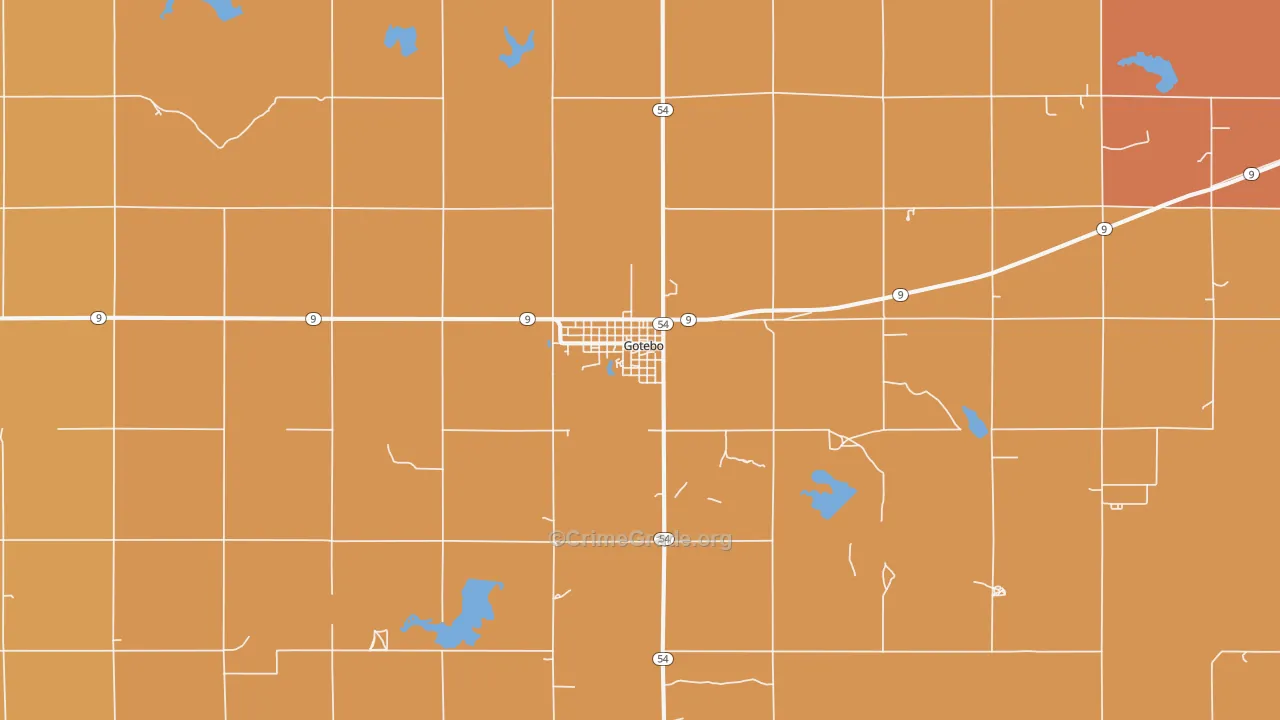 Gotebo, OK Map of Robbery Rates