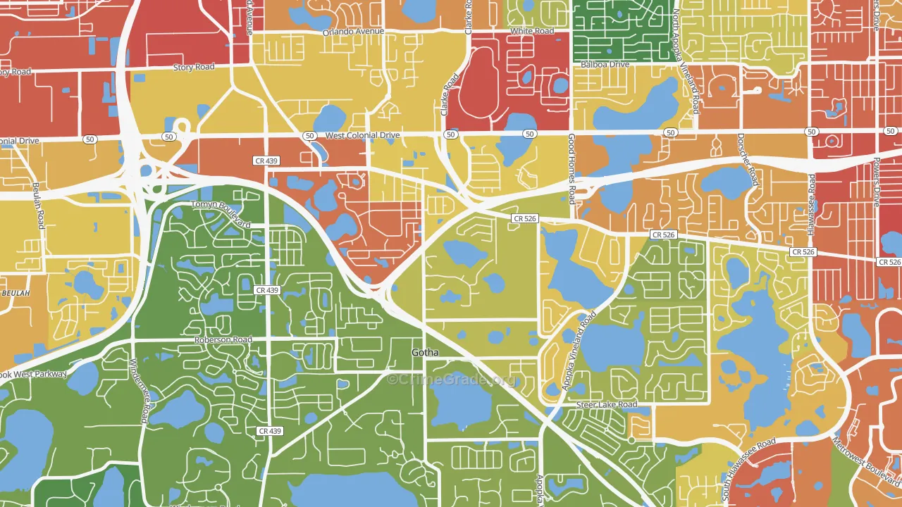 Gotha, FL Map of Robbery Rates
