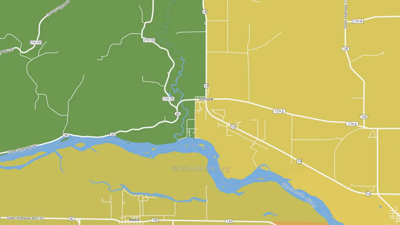 Gotham, WI Map of Robbery Rates