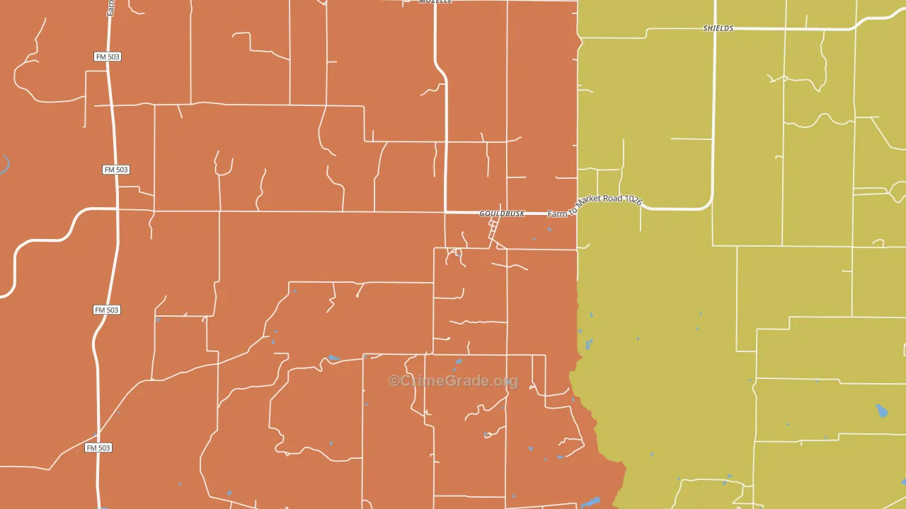 Gouldbusk, TX Map of Robbery Rates