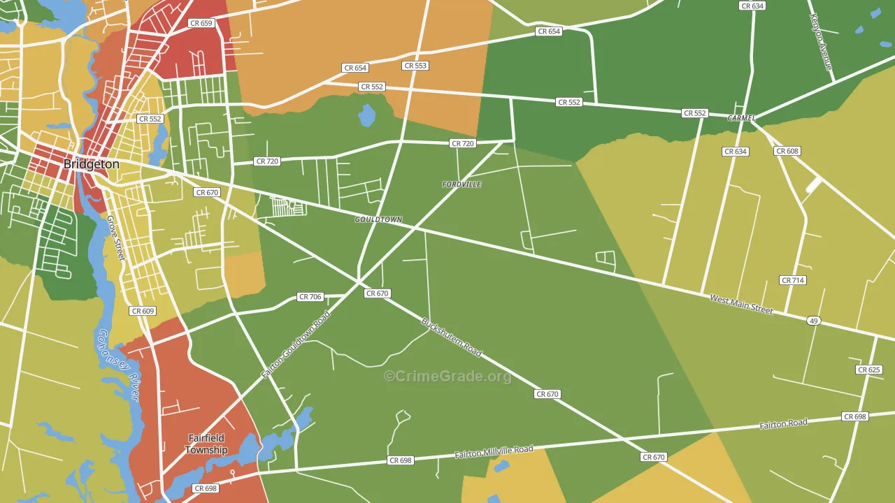 Gouldtown, NJ Map of Robbery Rates