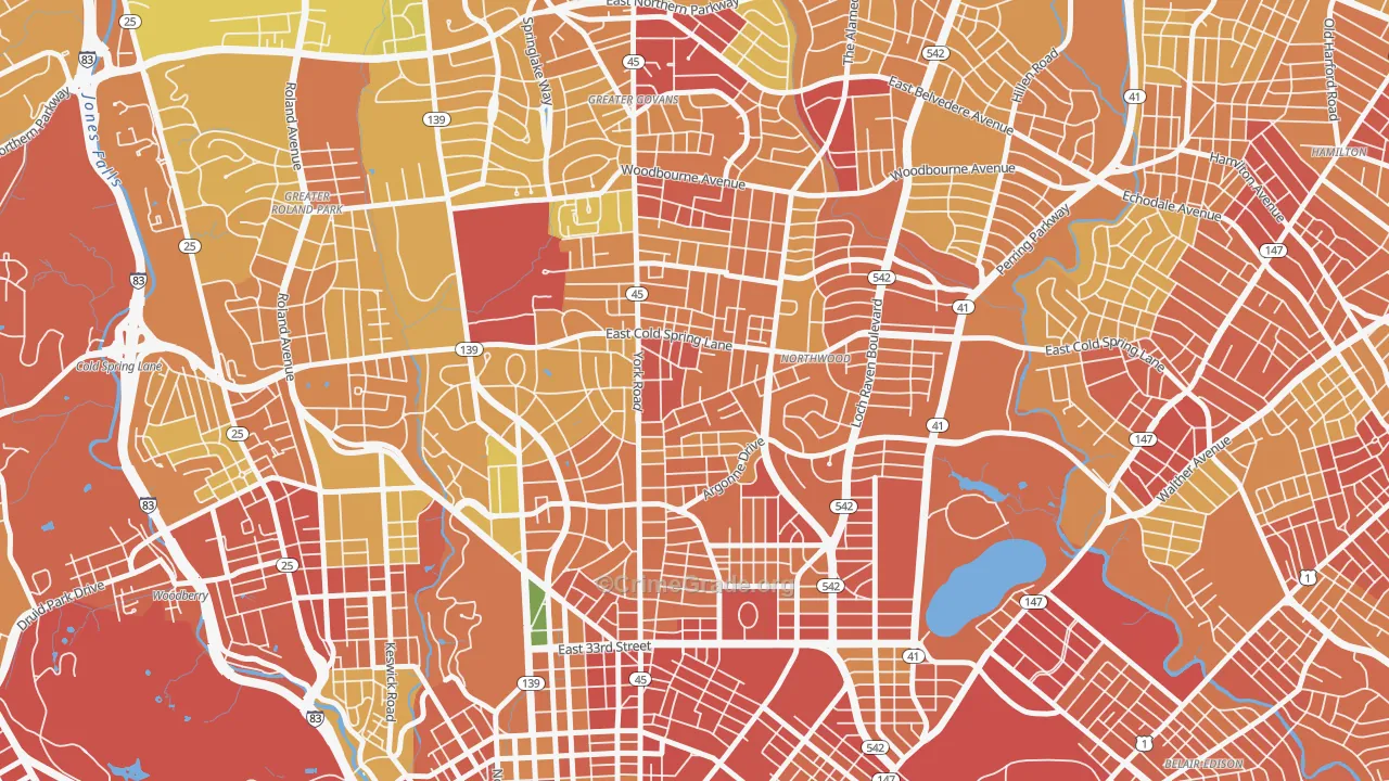 Govans, Baltimore, MD Map of Robbery Rates