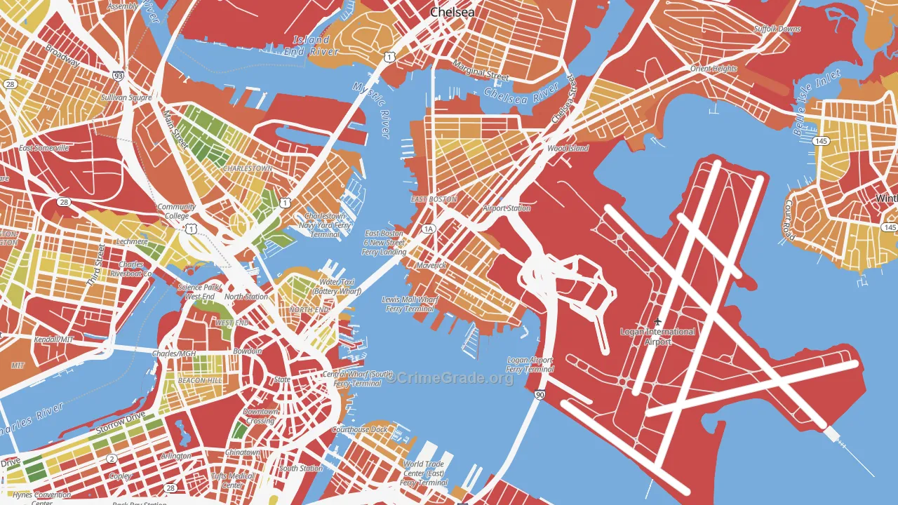 Gove Street, Boston, MA Map of Robbery Rates
