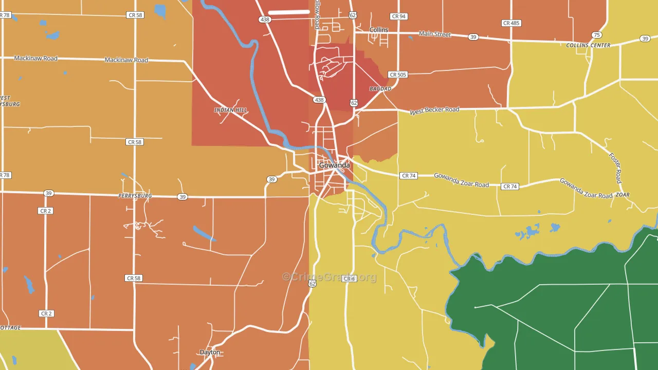 Gowanda, NY Map of Robbery Rates