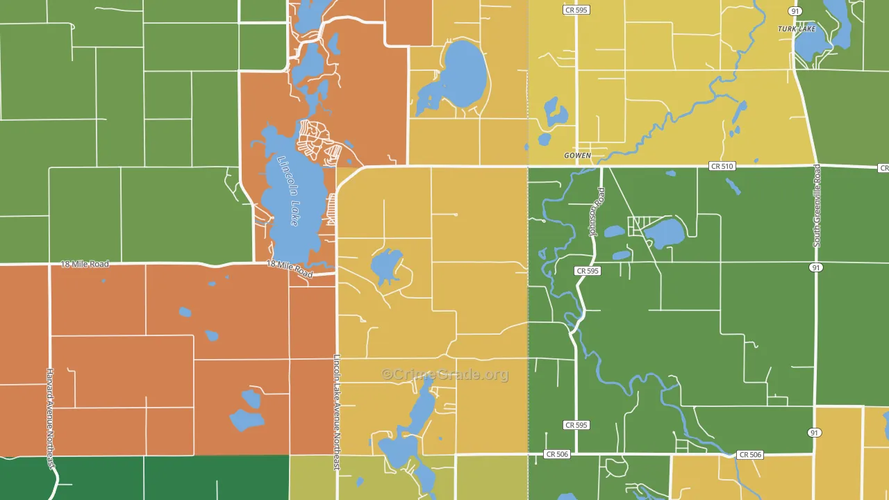 Gowen, MI Map of Robbery Rates