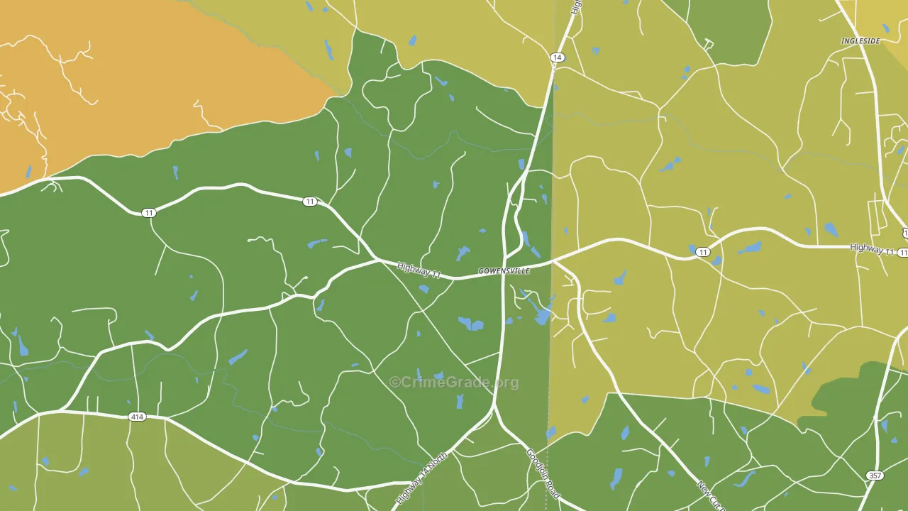 Gowensville, SC Map of Robbery Rates