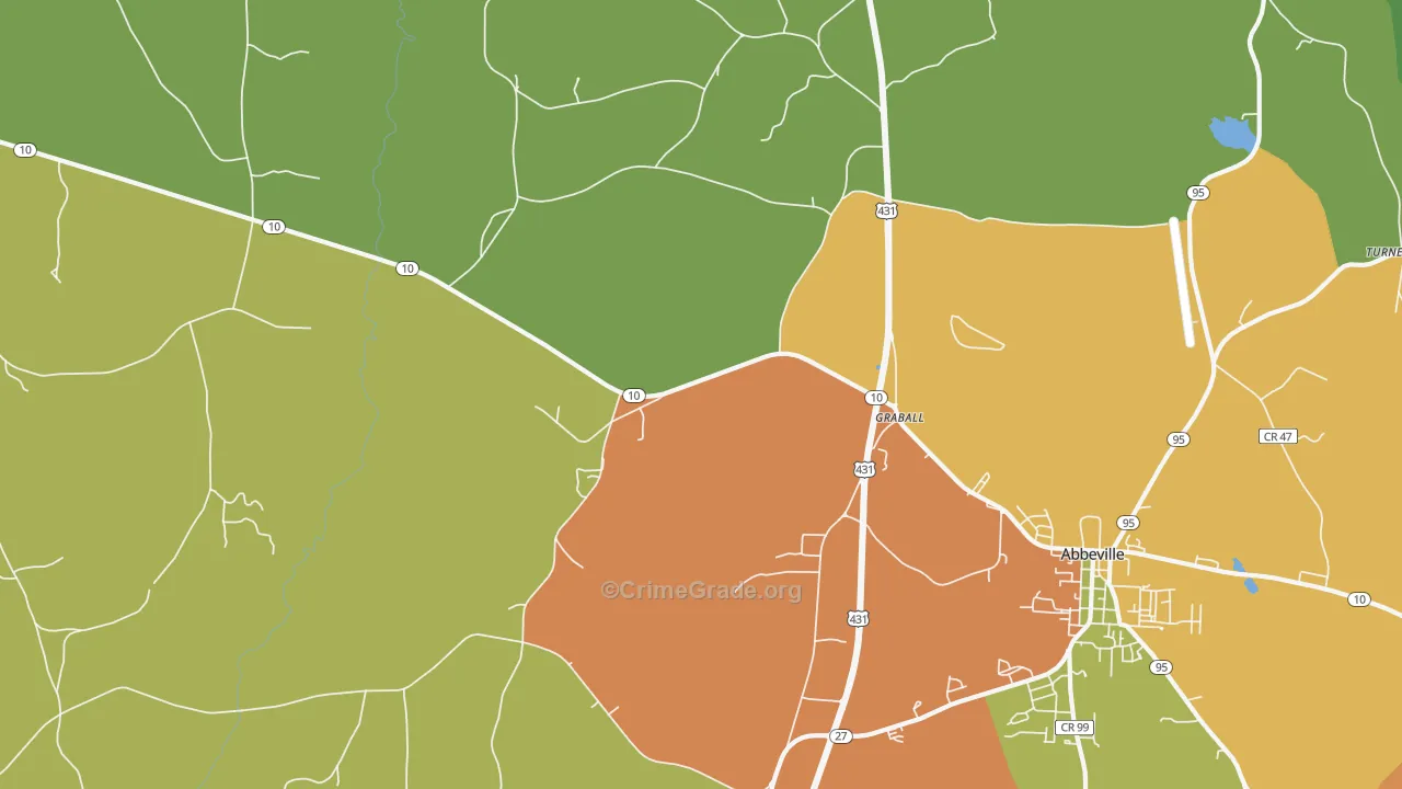 Graball, AL Map of Robbery Rates