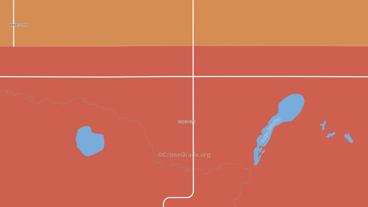 Grace City, ND Map of Robbery Rates