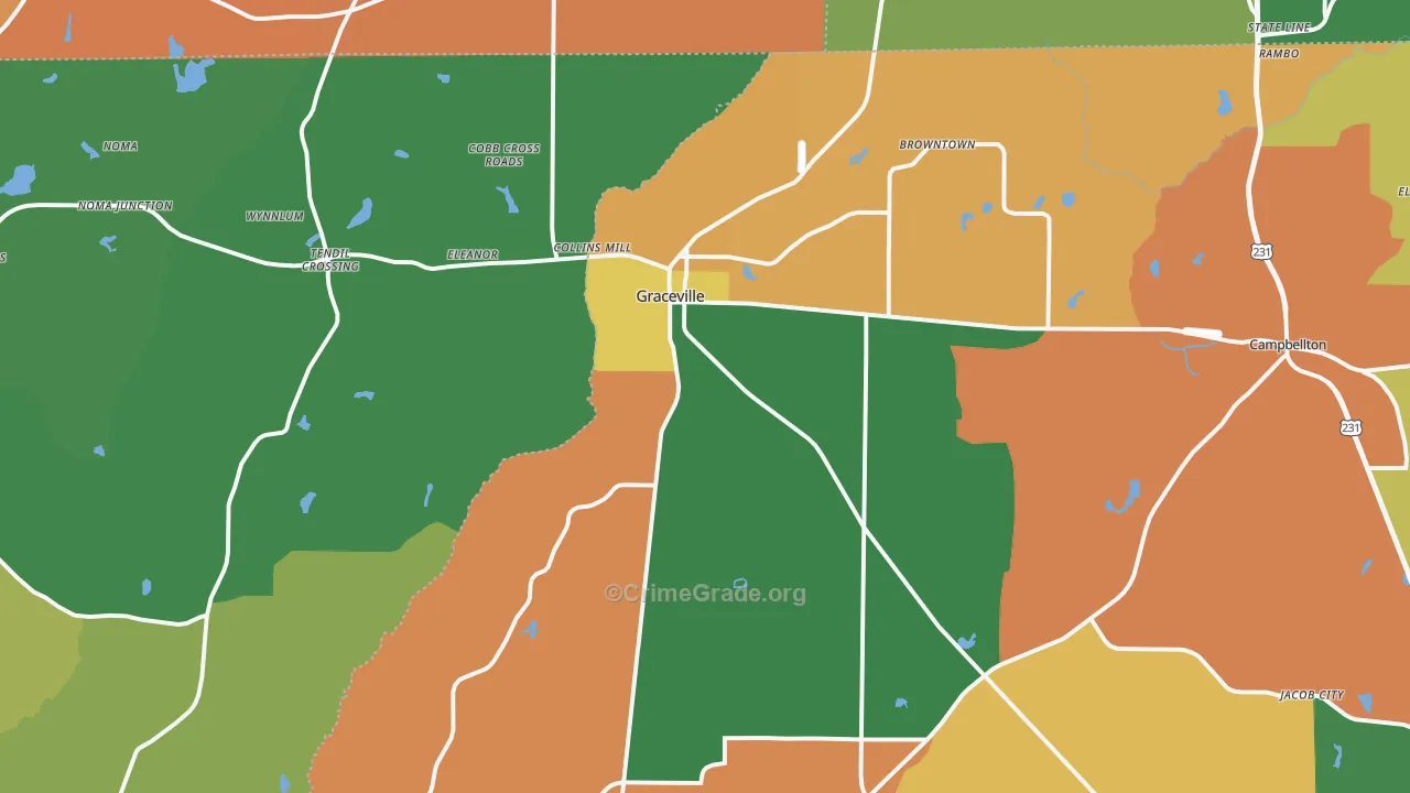 Graceville, FL Map of Robbery Rates
