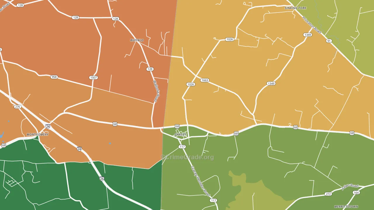 Gracey, KY Map of Robbery Rates