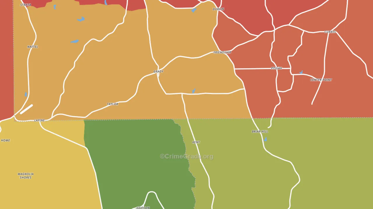 Grady, AL Map of Robbery Rates