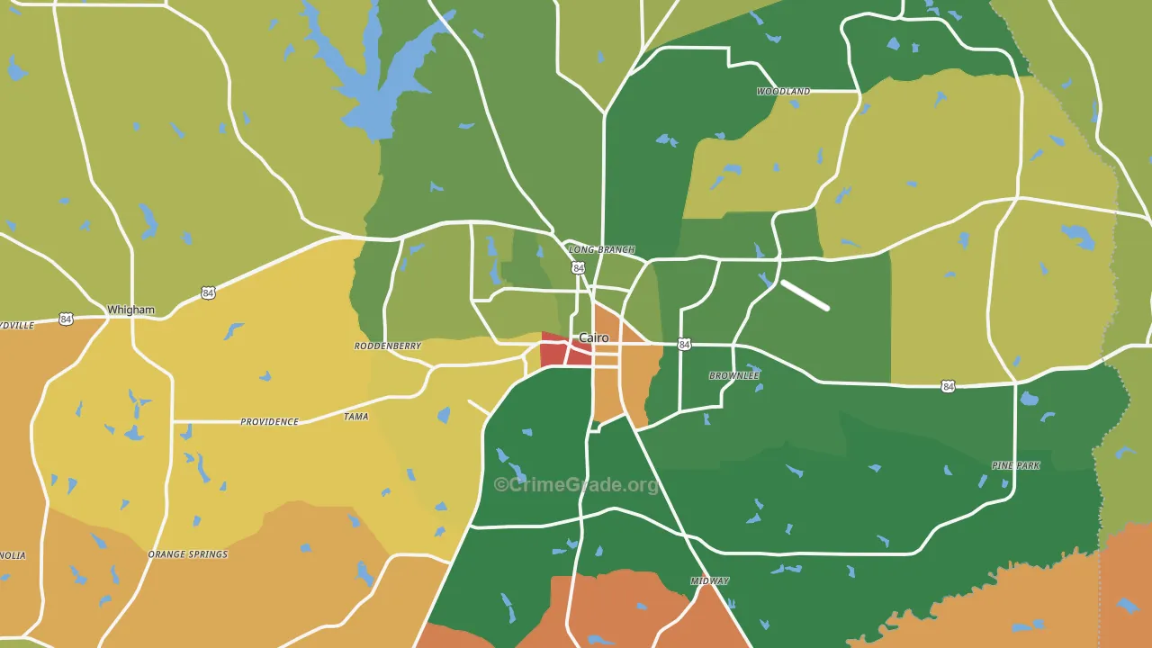 Grady County, GA Map of Robbery Rates