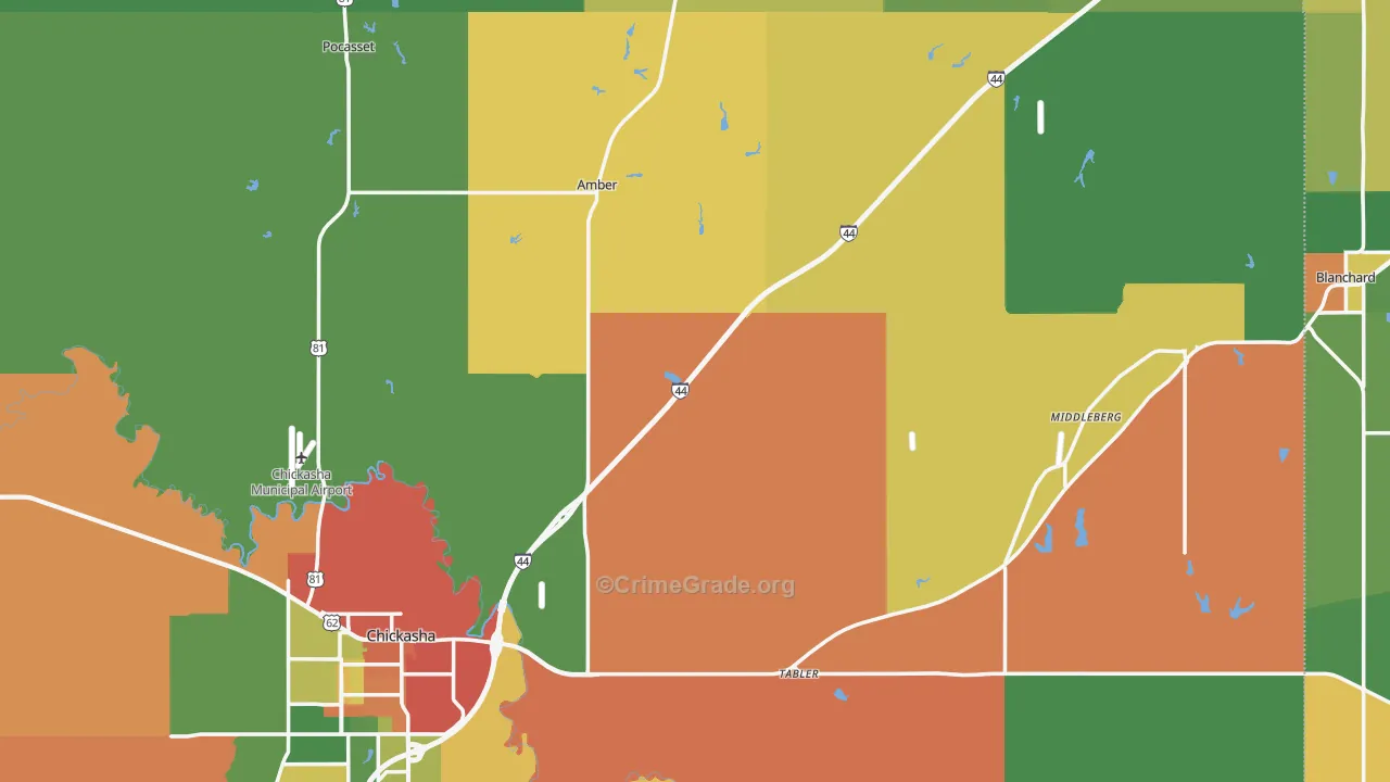 Grady County, OK Map of Robbery Rates