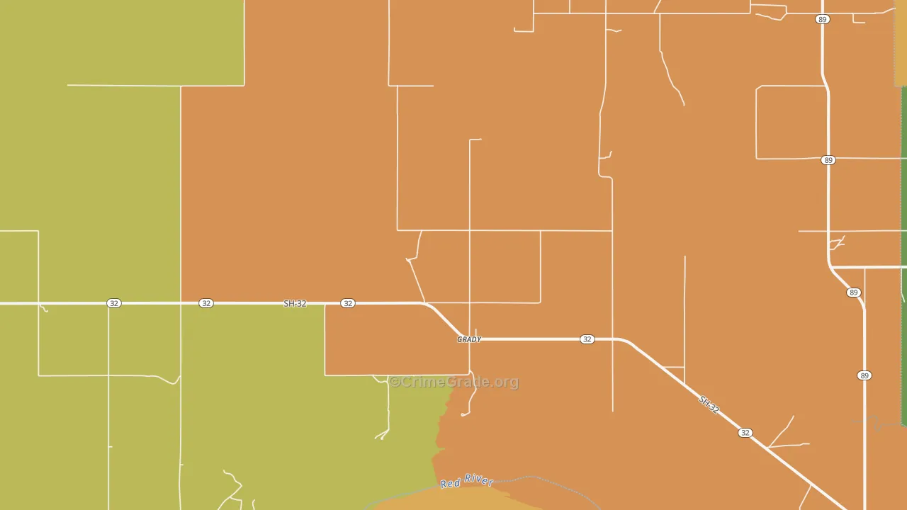 Grady, OK Map of Robbery Rates