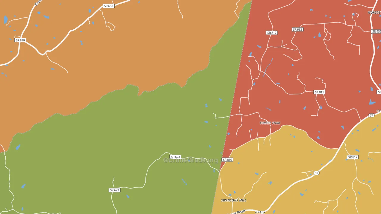 Grady, VA Map of Robbery Rates