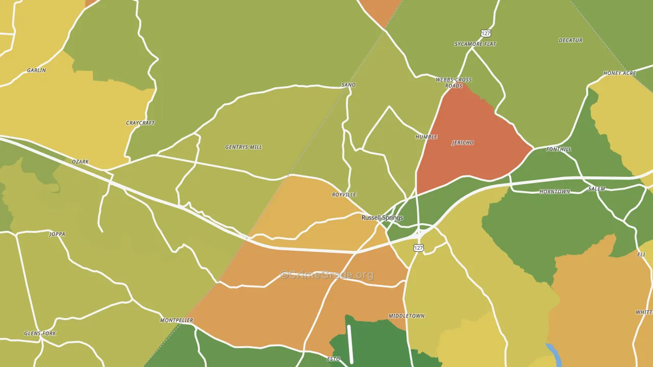 Gradyville, KY Map of Robbery Rates