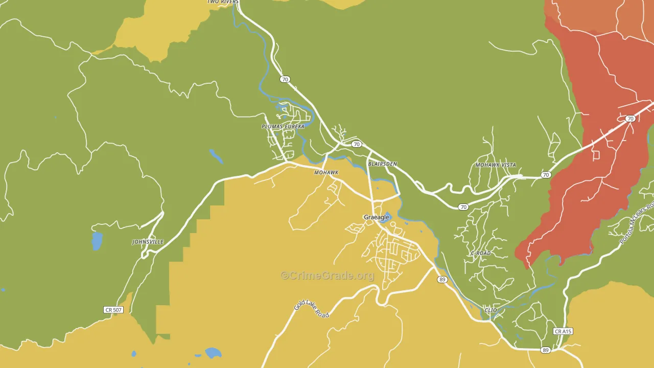 Graeagle, CA Map of Robbery Rates