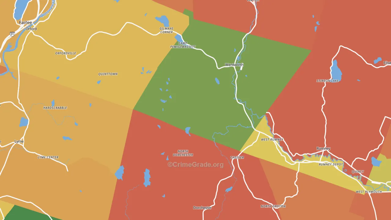 Grafton County, NH Map of Robbery Rates