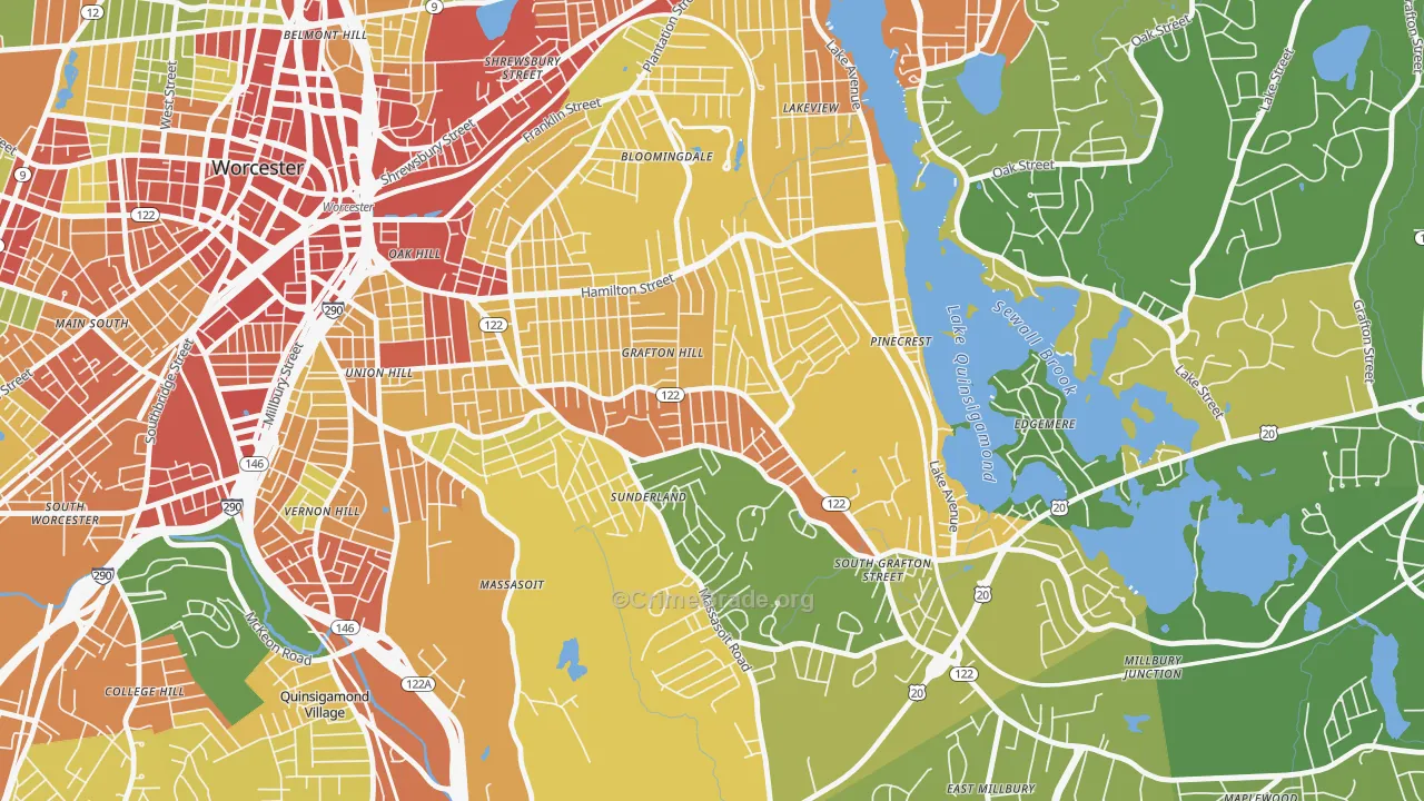 Grafton Hill, Worcester, MA Map of Robbery Rates