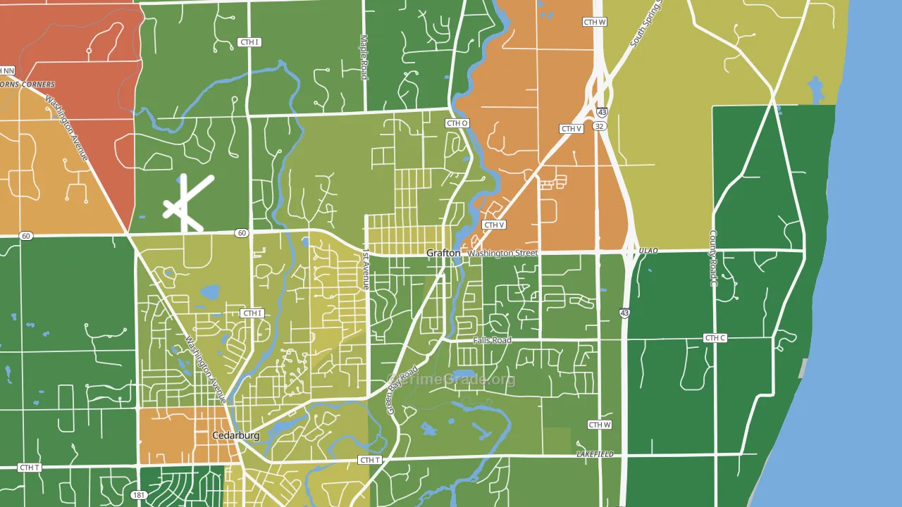 Grafton, WI Map of Robbery Rates