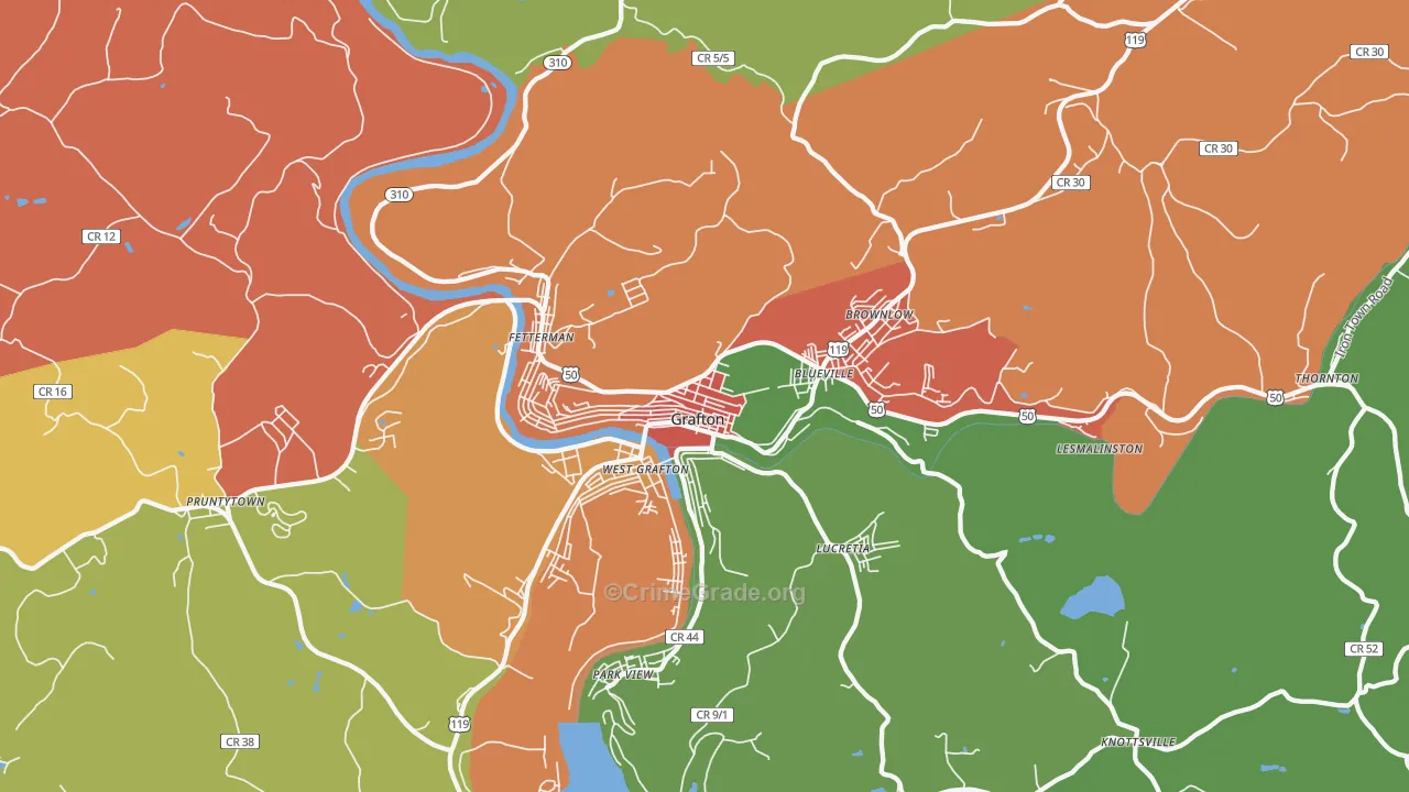 Grafton, WV Map of Robbery Rates