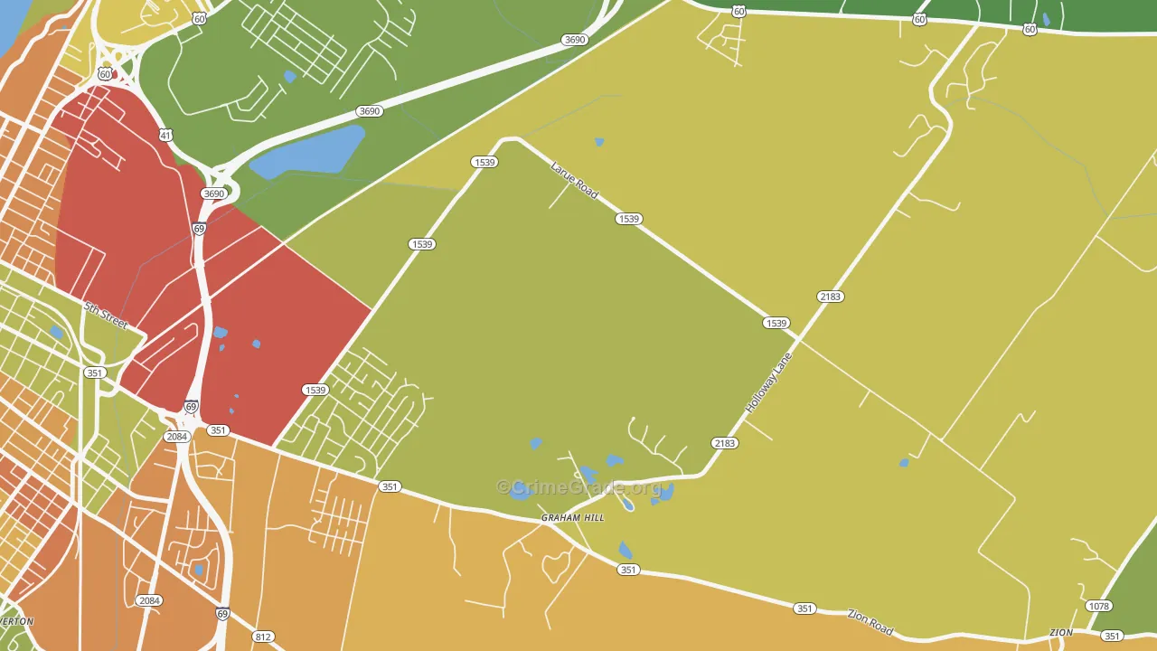 Graham Hill, KY Map of Robbery Rates