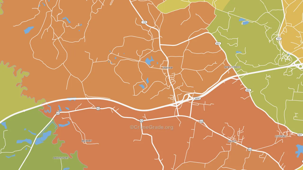 Graham, KY Map of Robbery Rates
