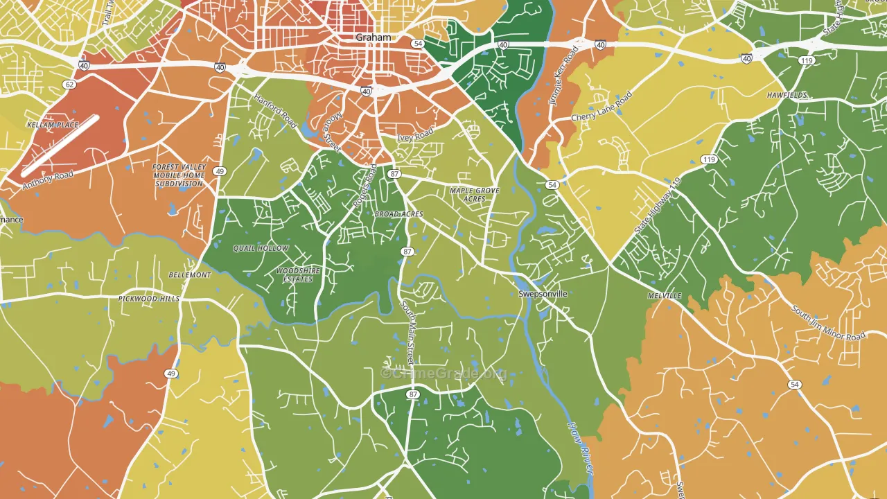 Graham, NC Map of Robbery Rates
