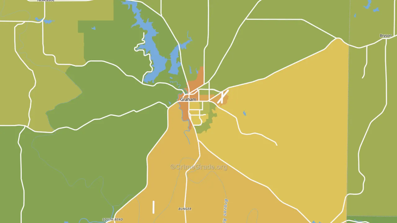 Graham, TX Map of Robbery Rates