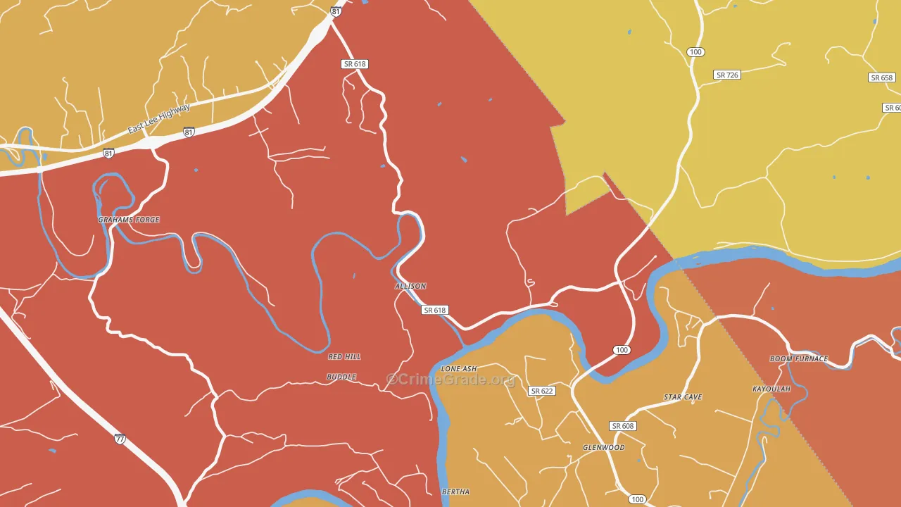 Grahams Forge, VA Map of Robbery Rates