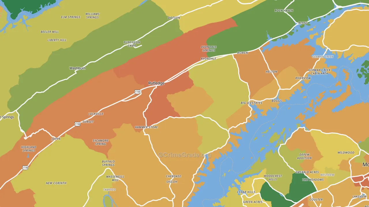 Grainger County, TN Map of Robbery Rates
