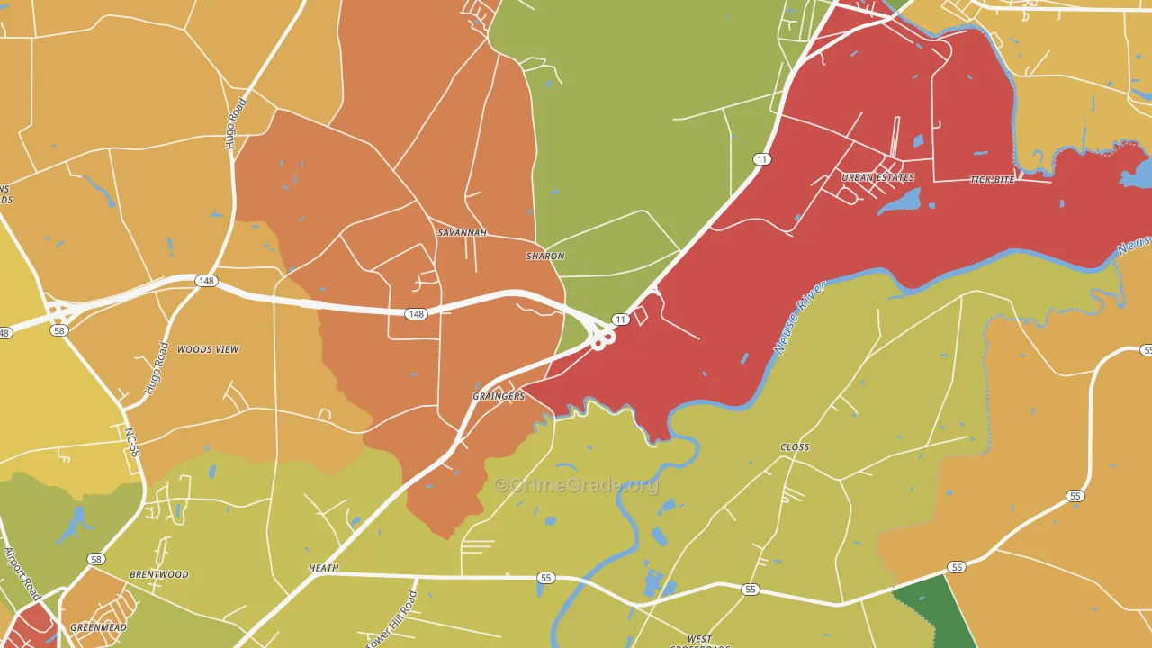 Graingers, NC Map of Robbery Rates