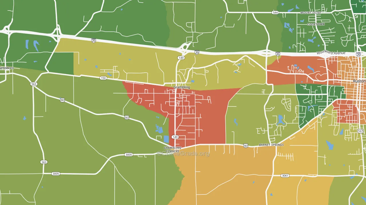 Grambling, LA Map of Robbery Rates