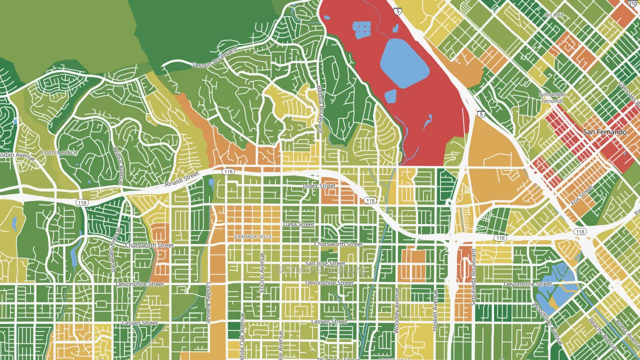 Granada Hills, CA Map of Robbery Rates