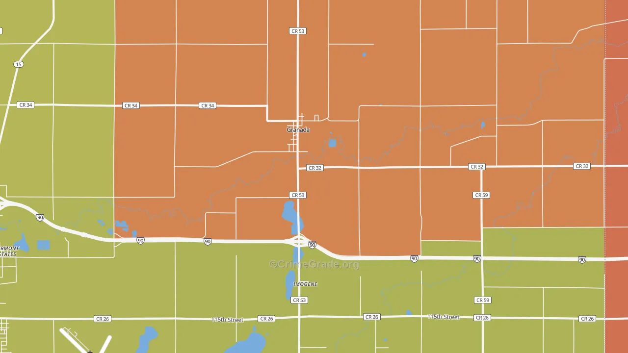 Granada, MN Map of Robbery Rates