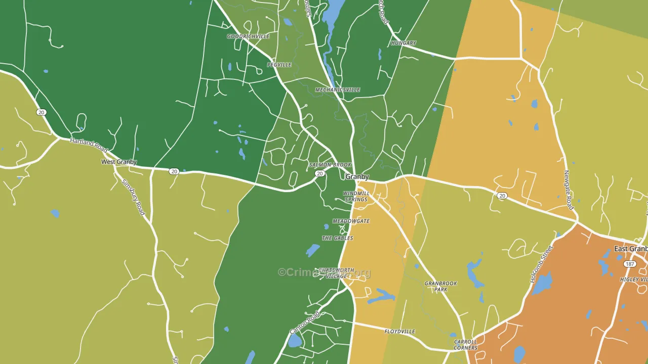 Granby, CT Map of Robbery Rates