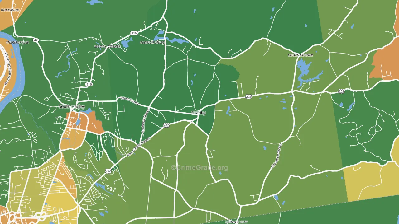 Granby, MA Map of Robbery Rates
