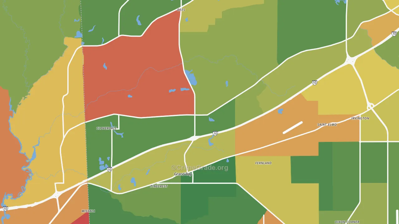 Grand Bay, AL Map of Robbery Rates