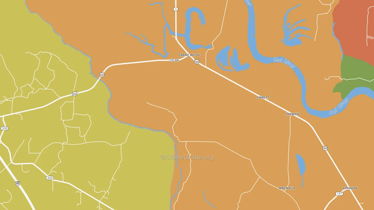 Grand Bayou, LA Map of Robbery Rates