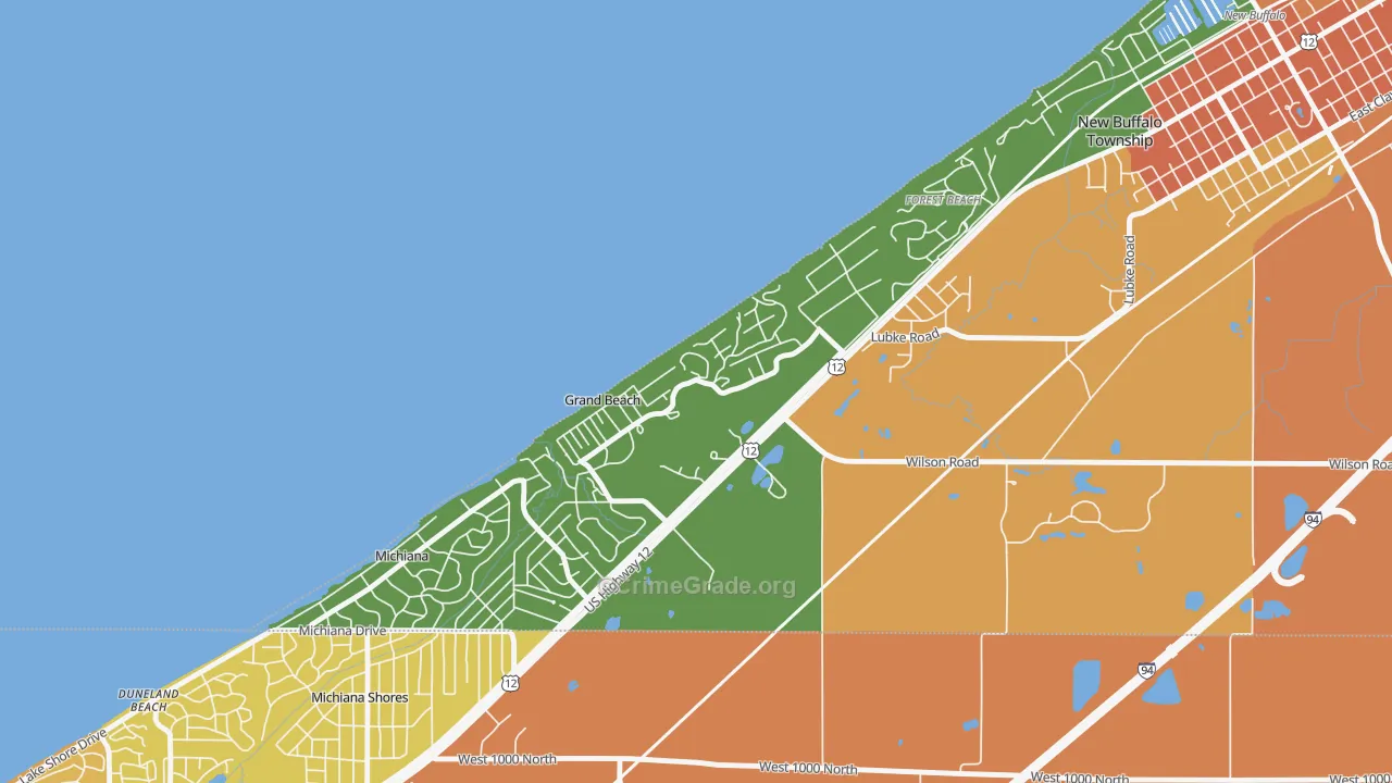 Grand Beach, MI Map of Robbery Rates