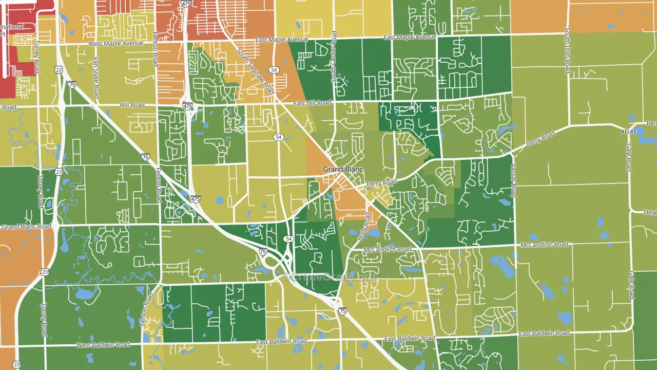Grand Blanc, MI Map of Robbery Rates