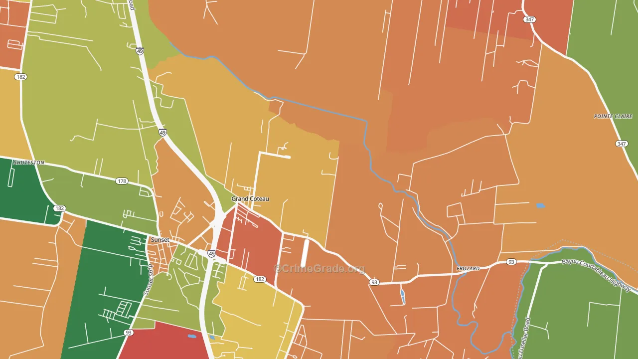 Grand Coteau, LA Map of Robbery Rates