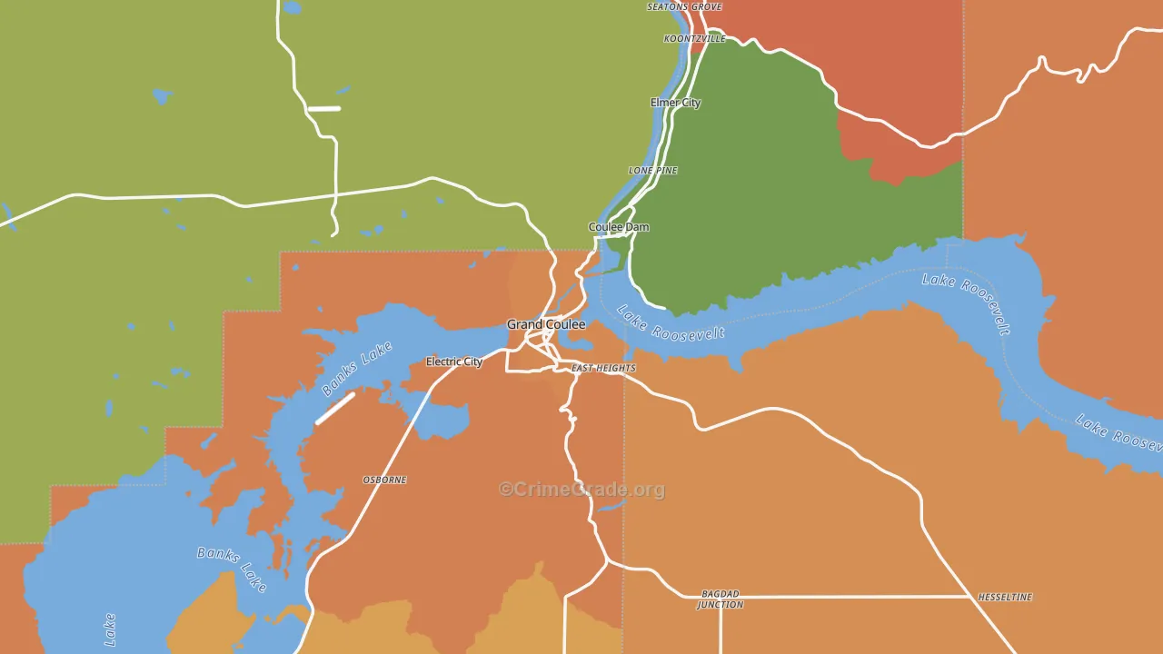 Grand Coulee, WA Map of Robbery Rates