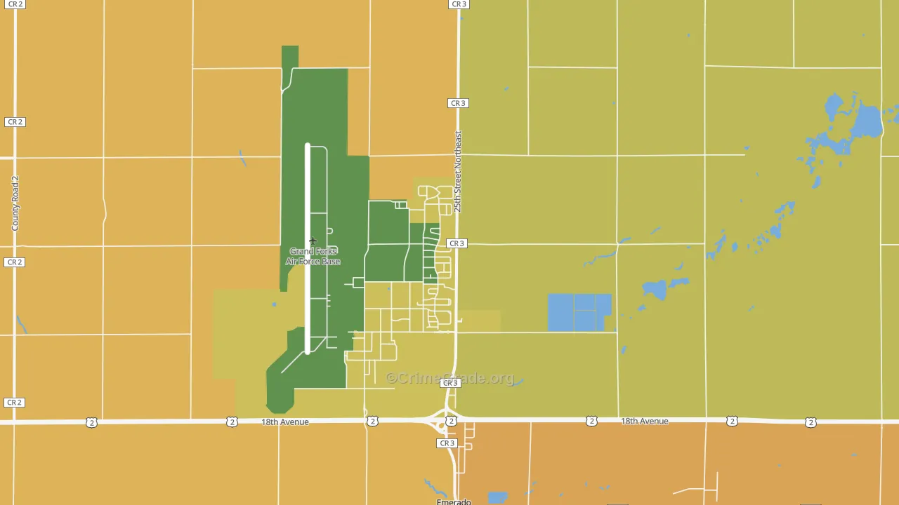 Grand Forks Afb, ND Map of Robbery Rates